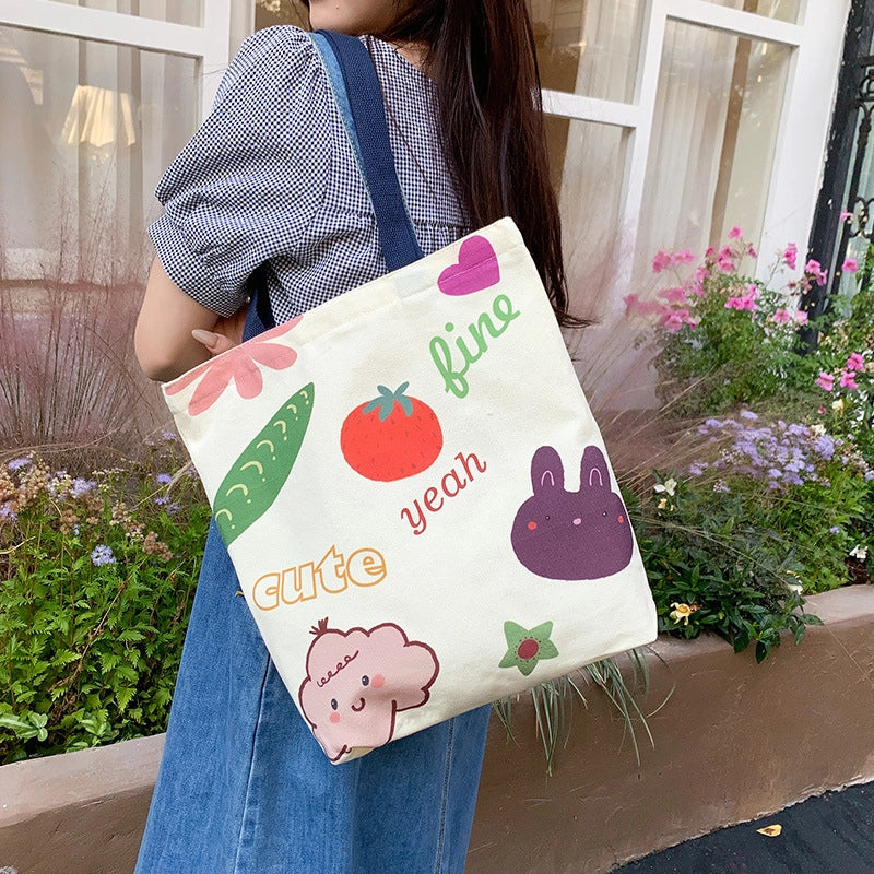 Women's Medium Canvas Cartoon Cute Square Zipper Shoulder Bag