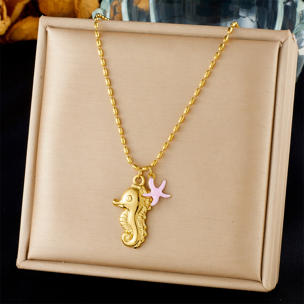 Fashion Ocean Series Accessories Pendant Gold-Plated Stainless Steel Starfish Shell Multi-Element Oil Drop Butterfly Necklace