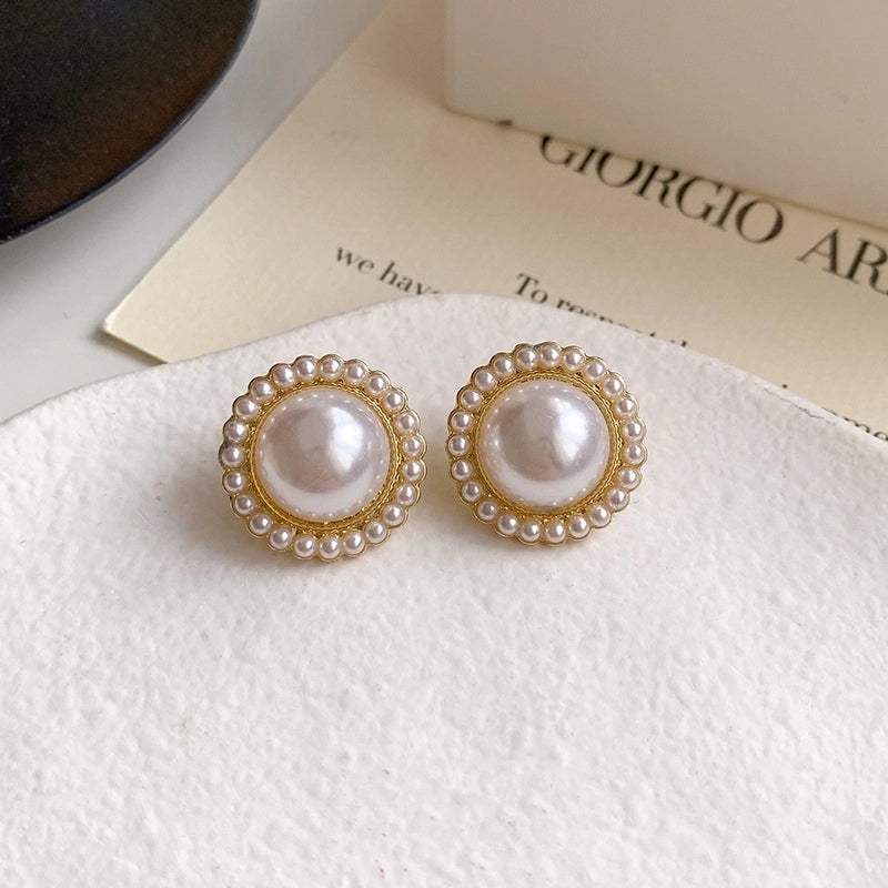 1 Pair Minimalist Round Inlay Alloy Zircon Ear Studs