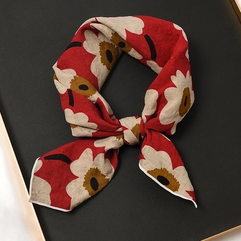 Women's Sweet Flower Cotton Silk Scarf