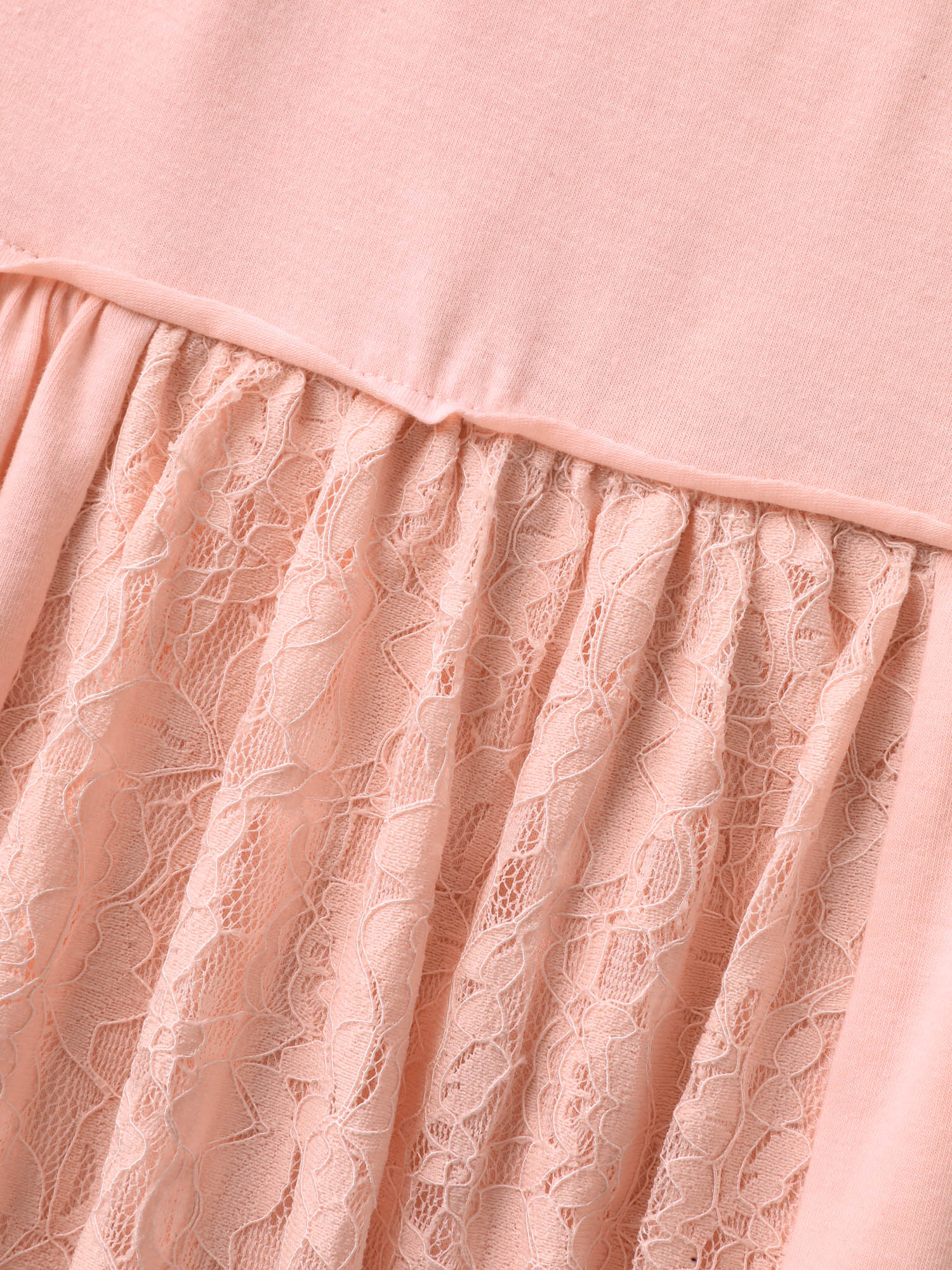 Lace Trim Spliced Solid T-Shirt
