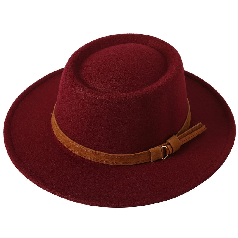 2 Pieces Concave Top Hat British Style Elegant Big Brim Hat Autumn And Winter Street Fashion Warm Felt Hat