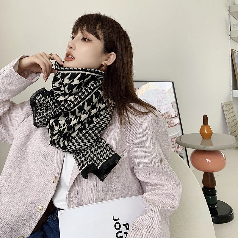 Version Of The Houndstooth Scarf Double-sided New Mid-length Imitation Cashmere Shawl