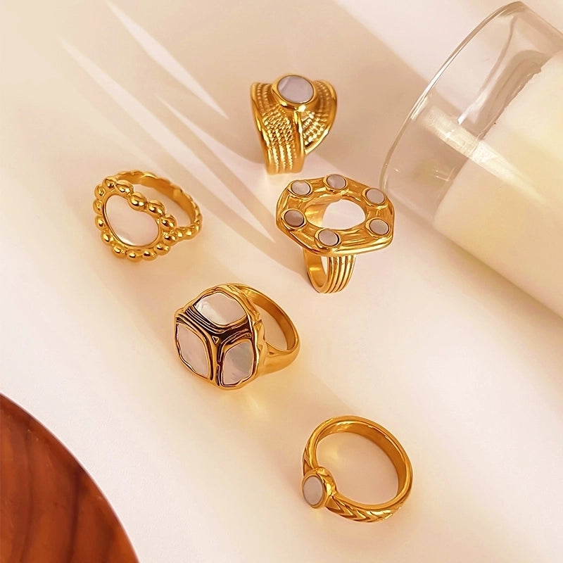 Retro French Style Geometric Heart Shape 316L Stainless Steel  Shell 18K Gold Plated Irregular Rings