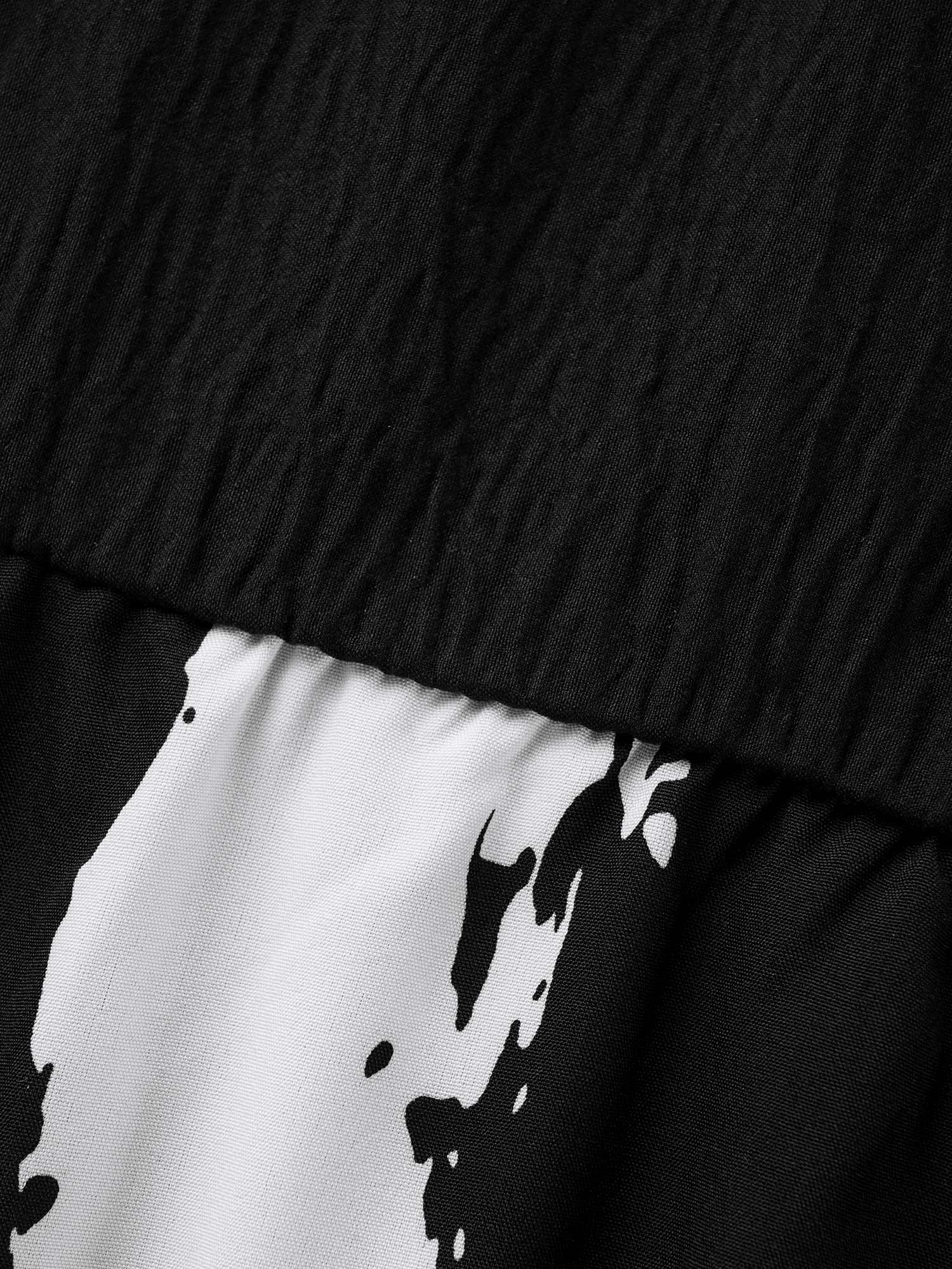Brush Print Arc Hem Half Zip Dress