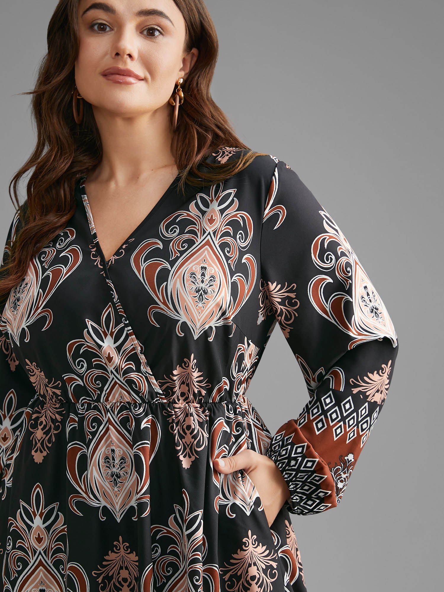 Bandana Overlap Collar Elastic Waist Dress