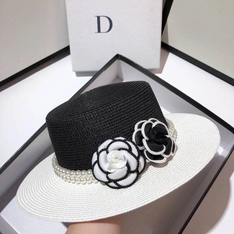 Women's Elegant Pastoral Minimalist Color Block Flowers Big Eaves Straw Hat
