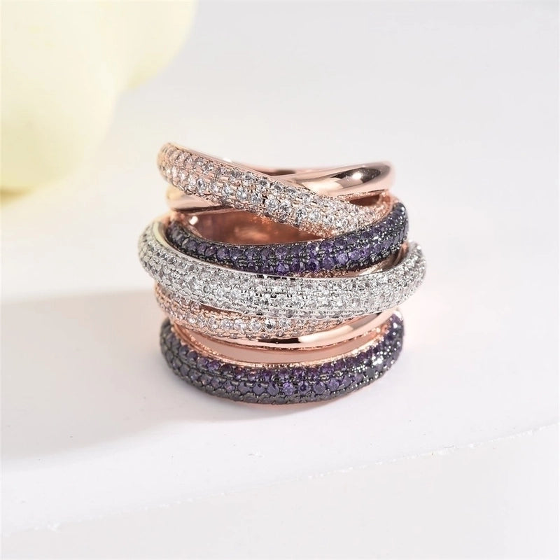 Copper 18K Gold Plated Fashion Inlay Geometric Zircon Rings