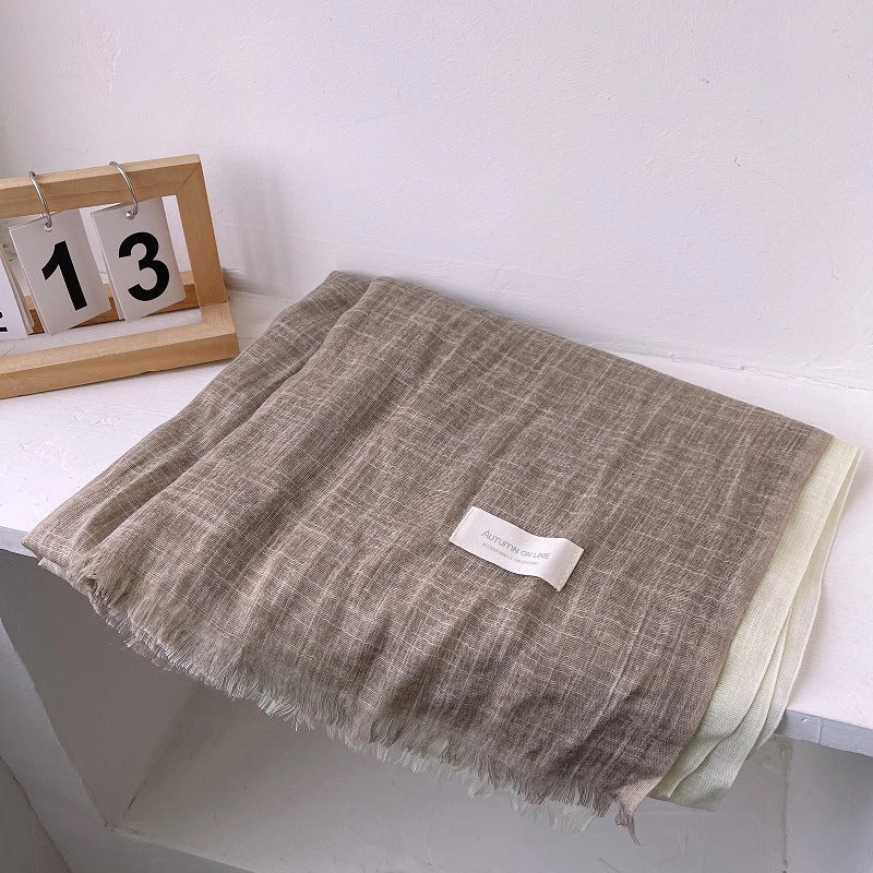 Elegant Contrast Color Artistic Scarf Women's Mori Cotton Linen Spring And Summer Thin Long Gradient Silk Scarf Neck Protecting Shawl Women