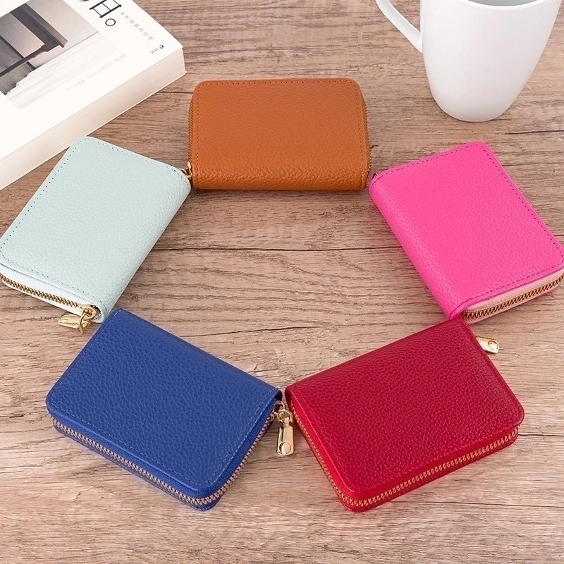 Women's Solid Color Pu Leather Zipper Card Holders