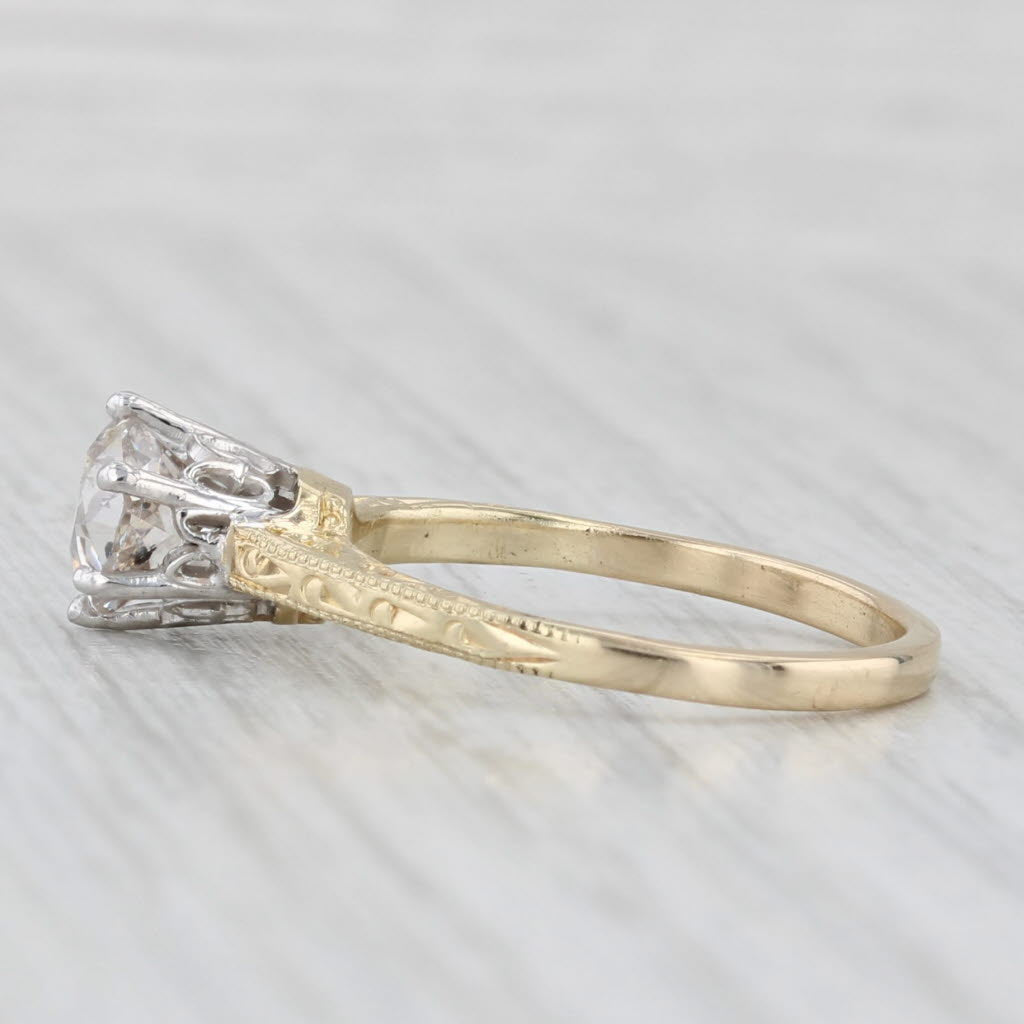 Antique 1.08ct Old Mine Cut Solitaire Engagement Ring 14k White Yellow Gold Sz 6