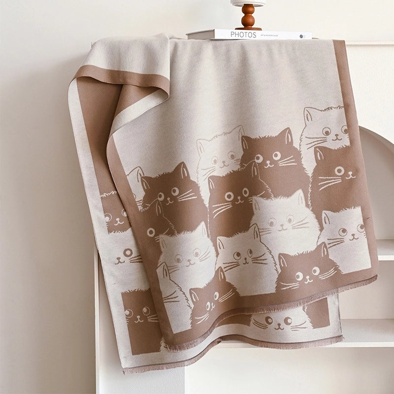 Women's Cute Streetwear Cartoon Cat Cotton Polyester Scarf