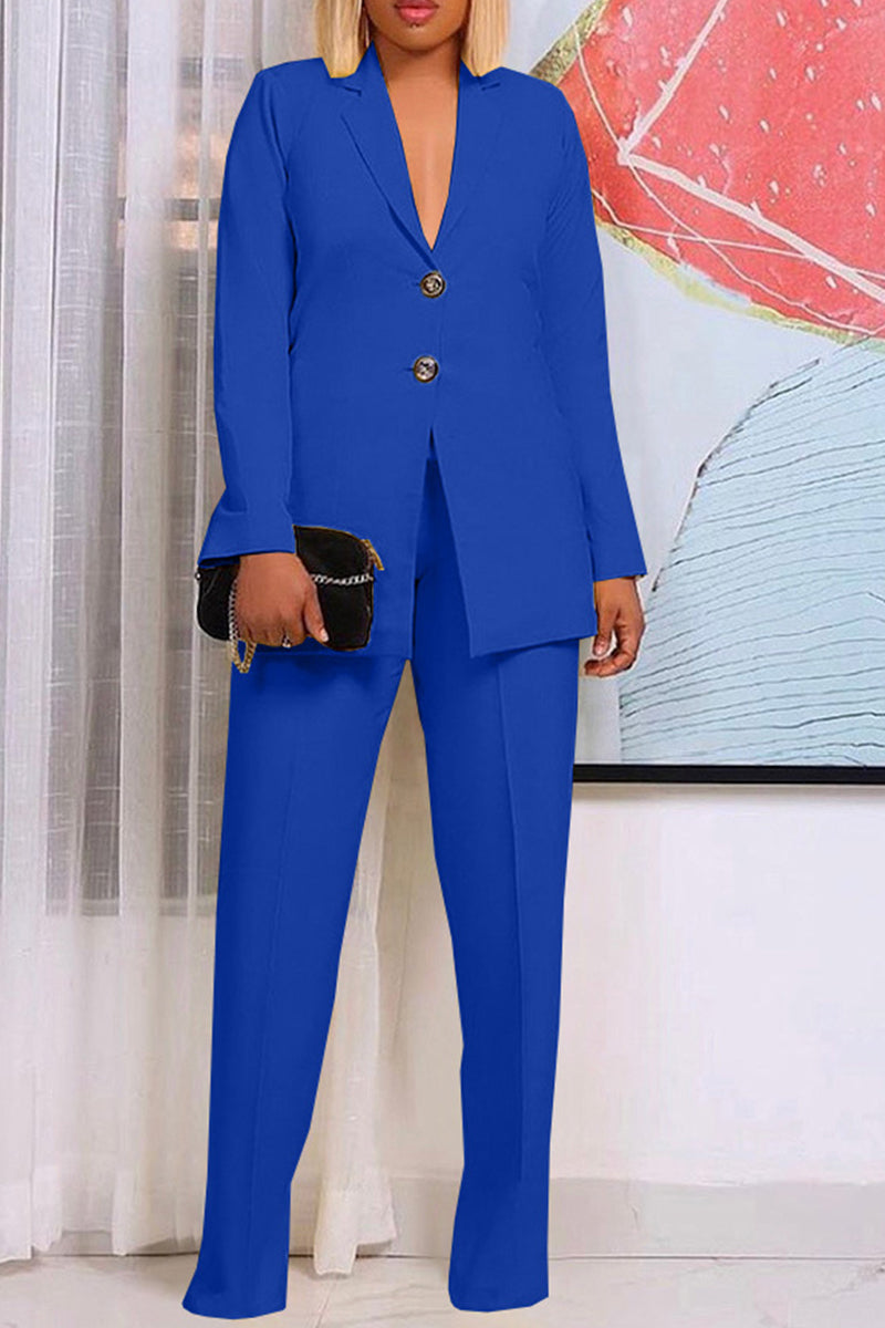 Elegant Solid Patchwork Buckle Turn-back Collar Long Sleeve Two Pieces