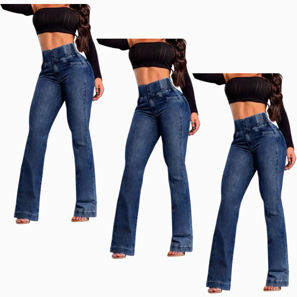 🔥Hot Sale🔥Women's Back Shirred Button Front Jeans High Waist Pants with Pockets