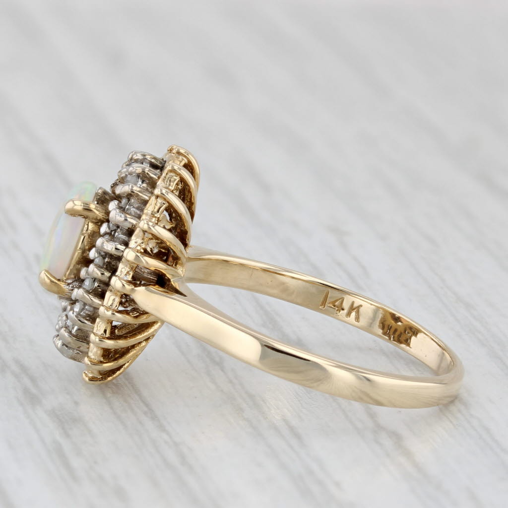 Oval Opal Cabochon Diamond Halo Ring 14k Yellow Gold Size 6.5