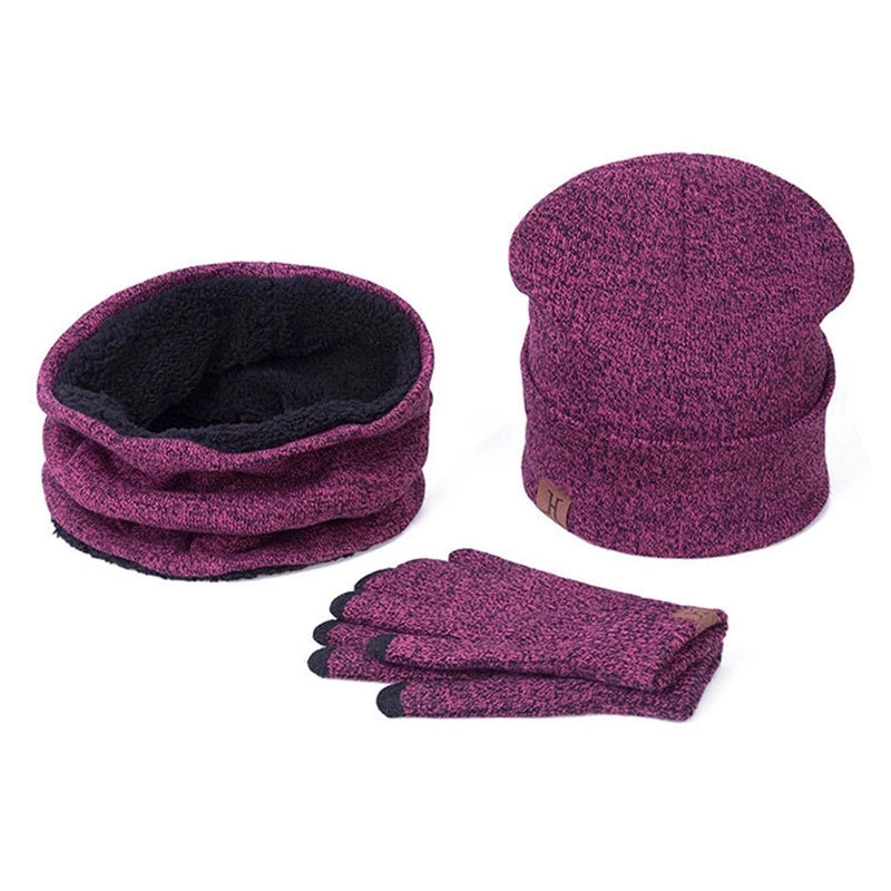 Winter Scarf Hat Gloves Three-piece Knitted Gloves Wool Scarf Warm Suit