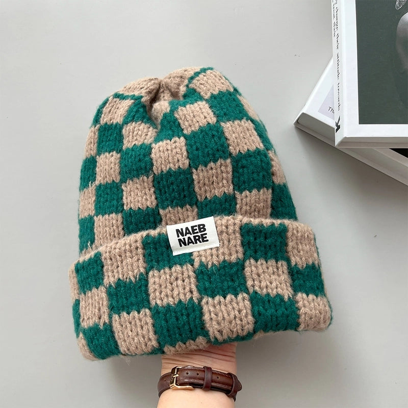 Women's Basic Retro Plaid Eaveless Wool Cap