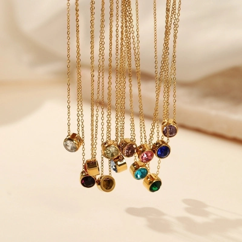 Minimalist Round 304 Stainless Steel Rhinestones Plating Stainless Steel Necklaces