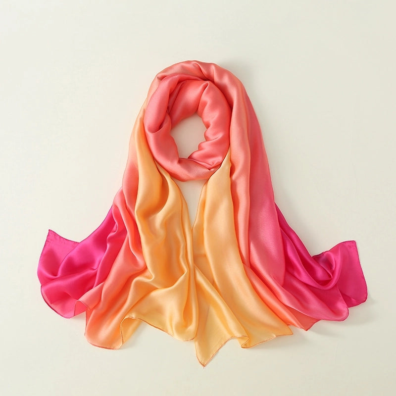 23 New Gradient Color Scarf Transitional Color New Silk Satin Scarf Scarf Elegant Long Women's Shawl Solid Color