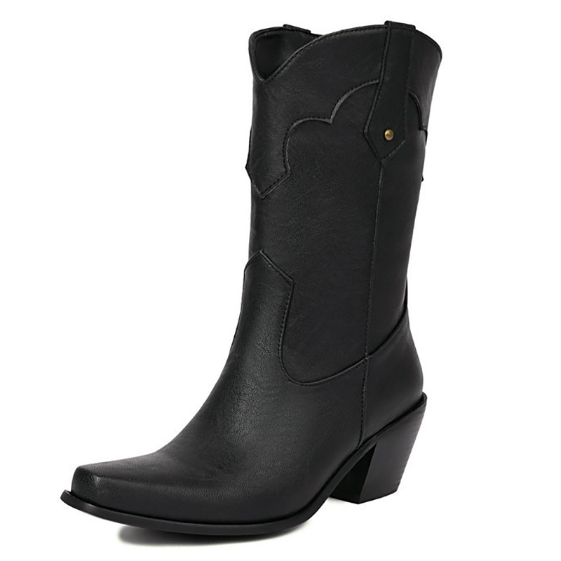 Retro Stitching V Groove Chunky Heels Western Boots