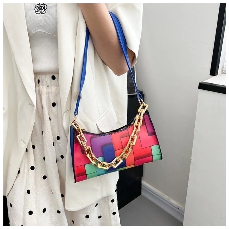Women's Medium Pu Leather Stripe Streetwear Zipper Underarm Bag