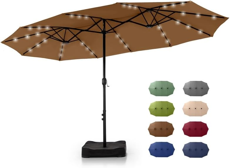 🎉𝑻𝒐𝒅𝒂𝒚'𝒔 𝑺𝒑𝒆𝒄𝒊𝒂𝒍 𝑽𝒂𝒍𝒖𝒆💝Buy 2 Get 30% Off✨GREEN PARTY 15 ft Rectangle Patio Umbrella with Solar Lights and Base Included