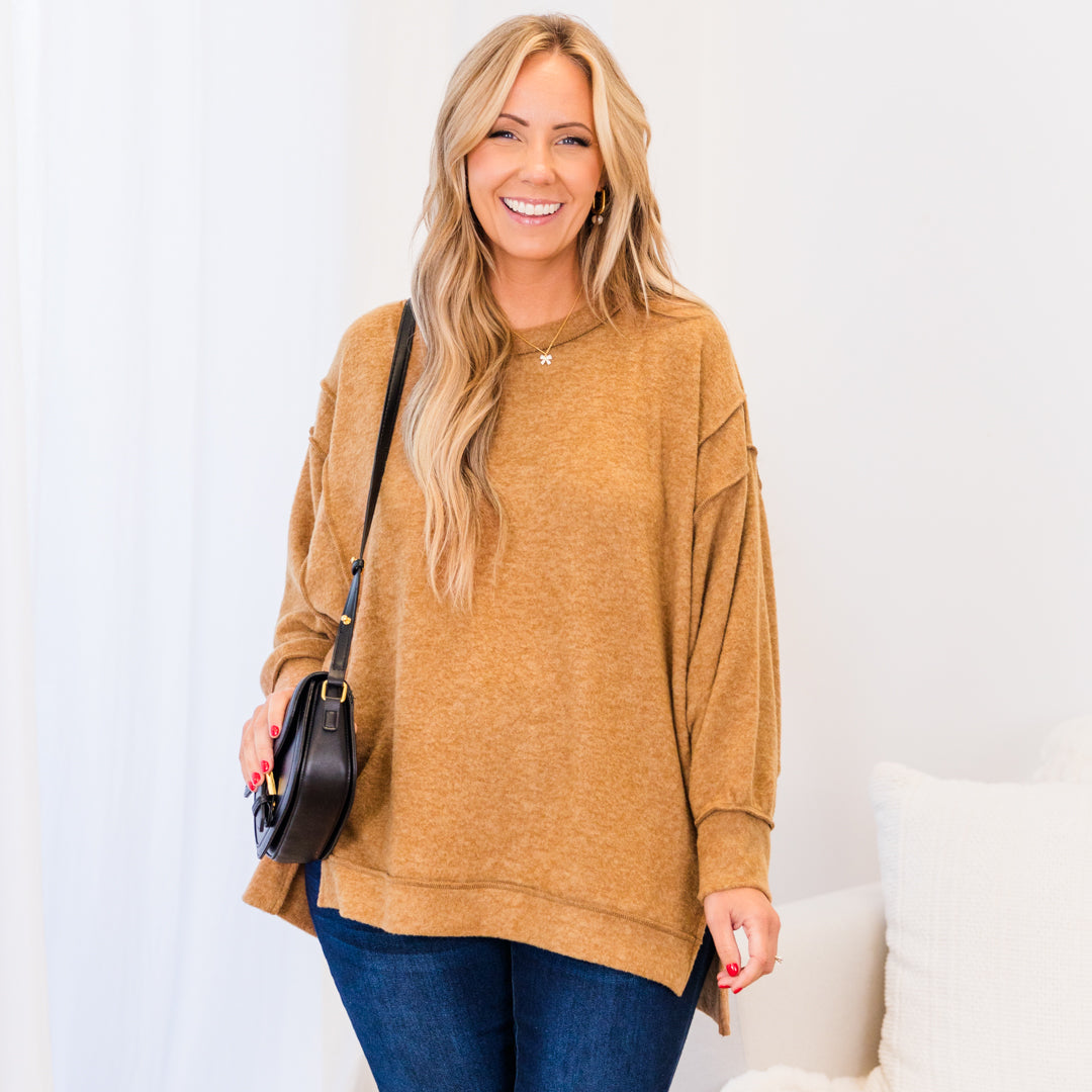 Say Hello Sweater. Deep Camel