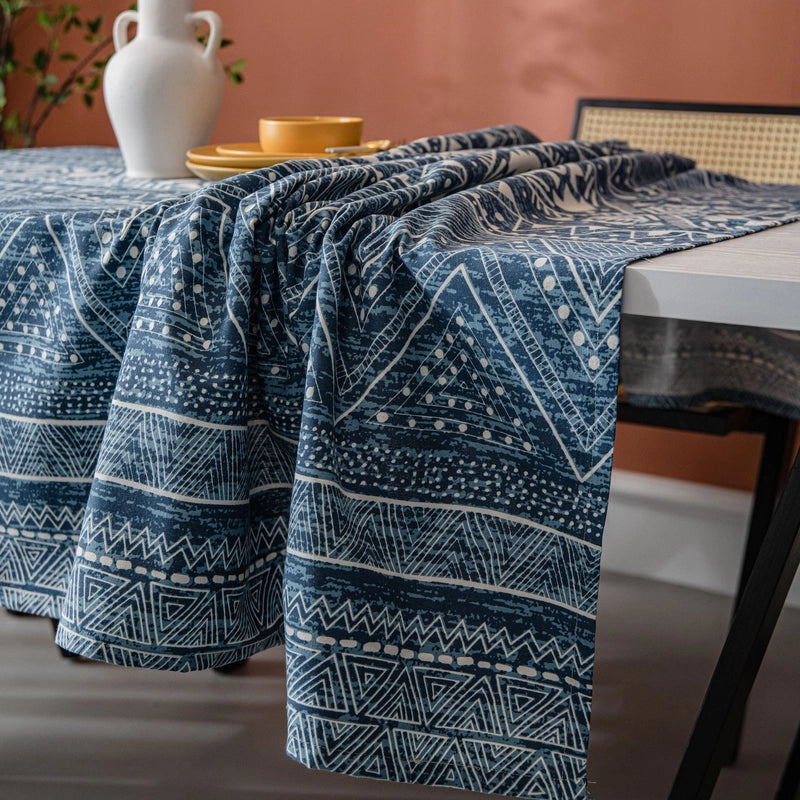 Imaki Rhyme Tablecloth Blue Geometric Triangle Printed Blog Cotton And Linen Rectangular Table Cloth Coffee Table Cover Cloth