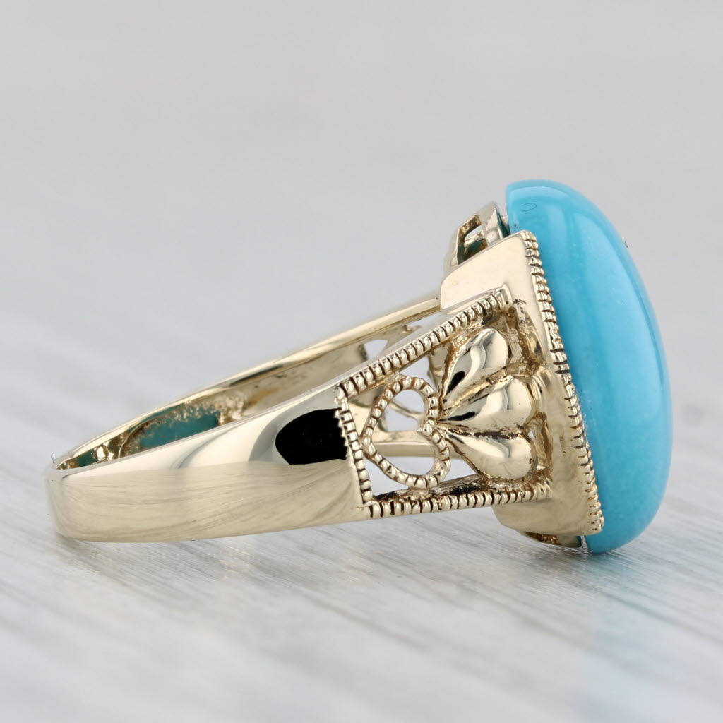 Imitation Turquoise Oval Cabochon Solitaire Ring 10k Gold Heart Accented Size 7