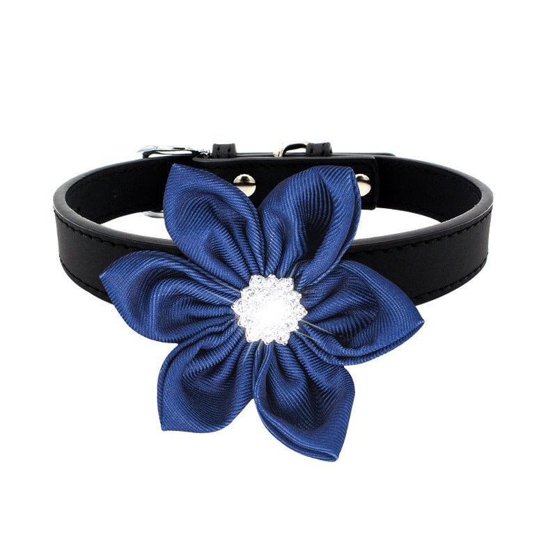 Flower Decor Leather Dog Cat Collar