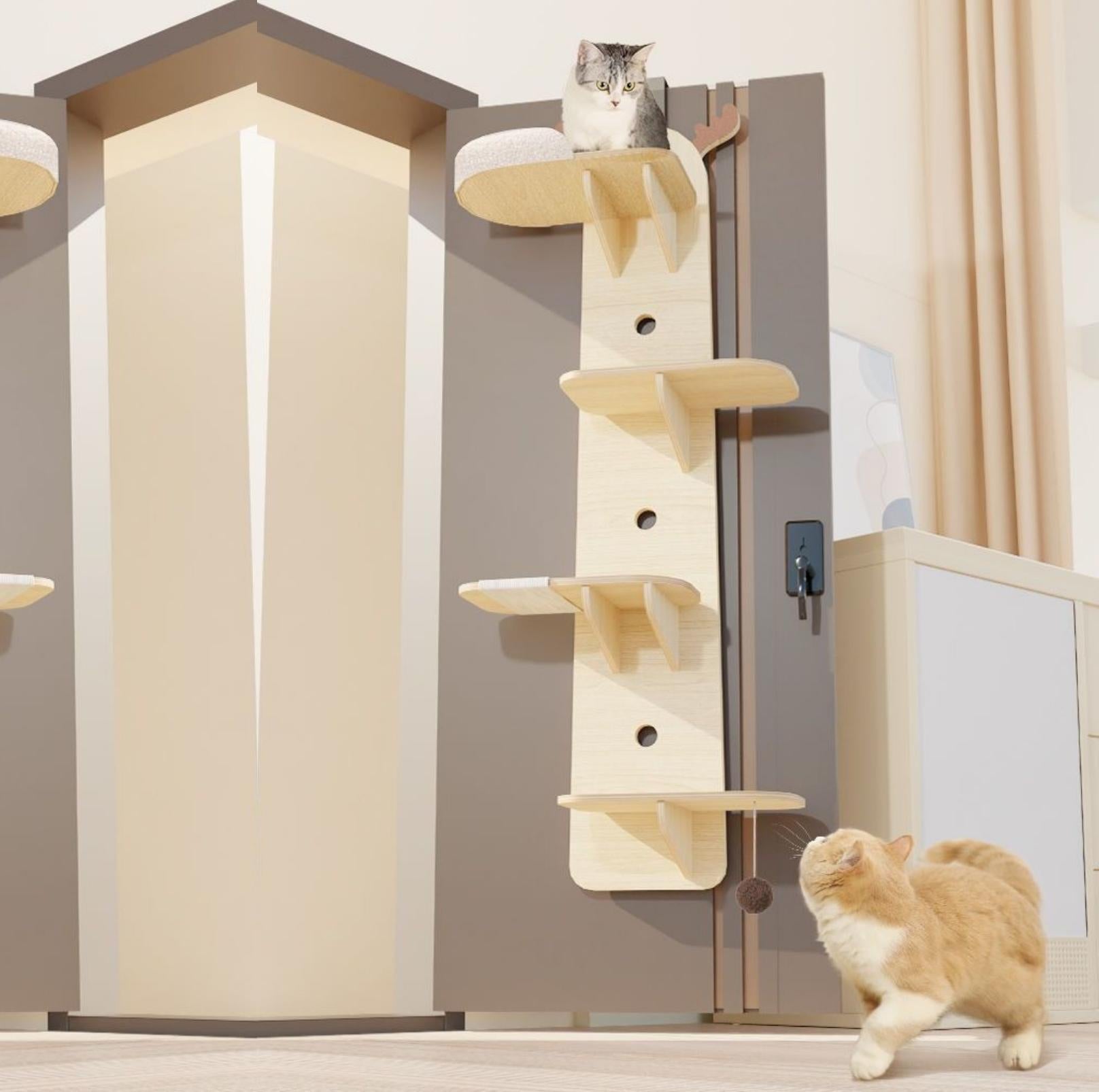 Elk-Shaped Multi-Level Wooden Hanging Cat Tree Cat Toy