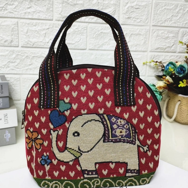 Women's Cotton And Linen Animal Cute Weave Shell Zipper Handbag