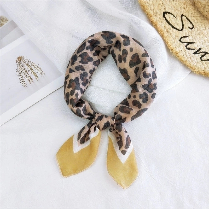 Fashion Leopard Print Cotton Linen Small Square Silk Scarf