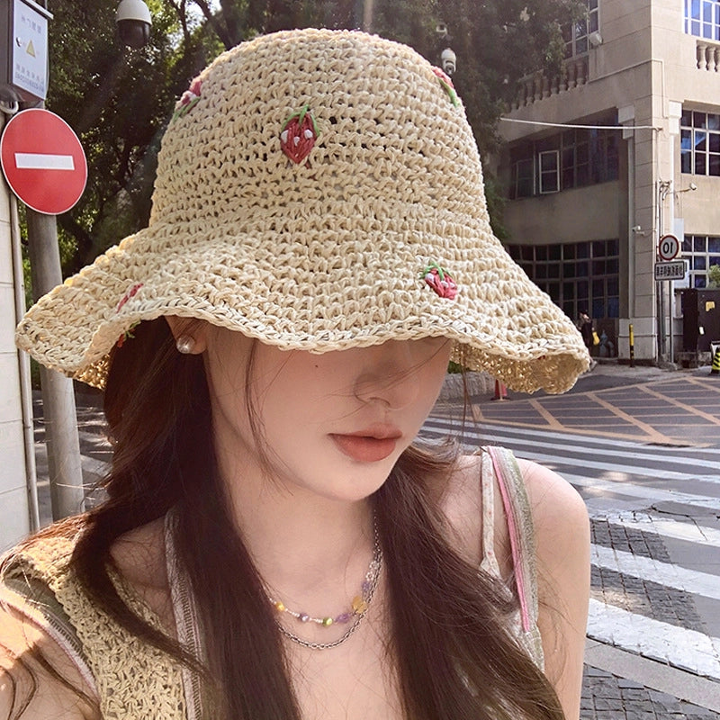 Women's Cartoon Style Strawberry Wide Eaves Straw Hat