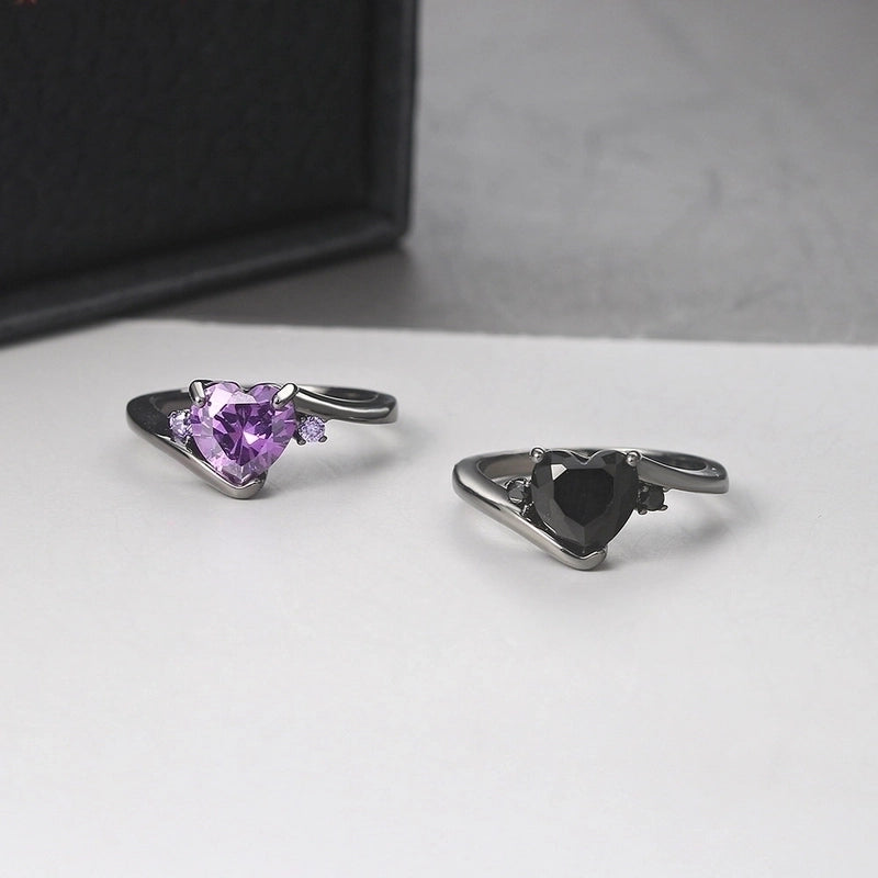 Fashion Heart Shape Copper Plating Inlay Zircon Rings 1 Piece
