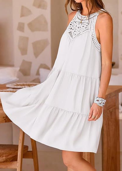 Style White Cold Shoulder Cotton Mini Dresses Summer