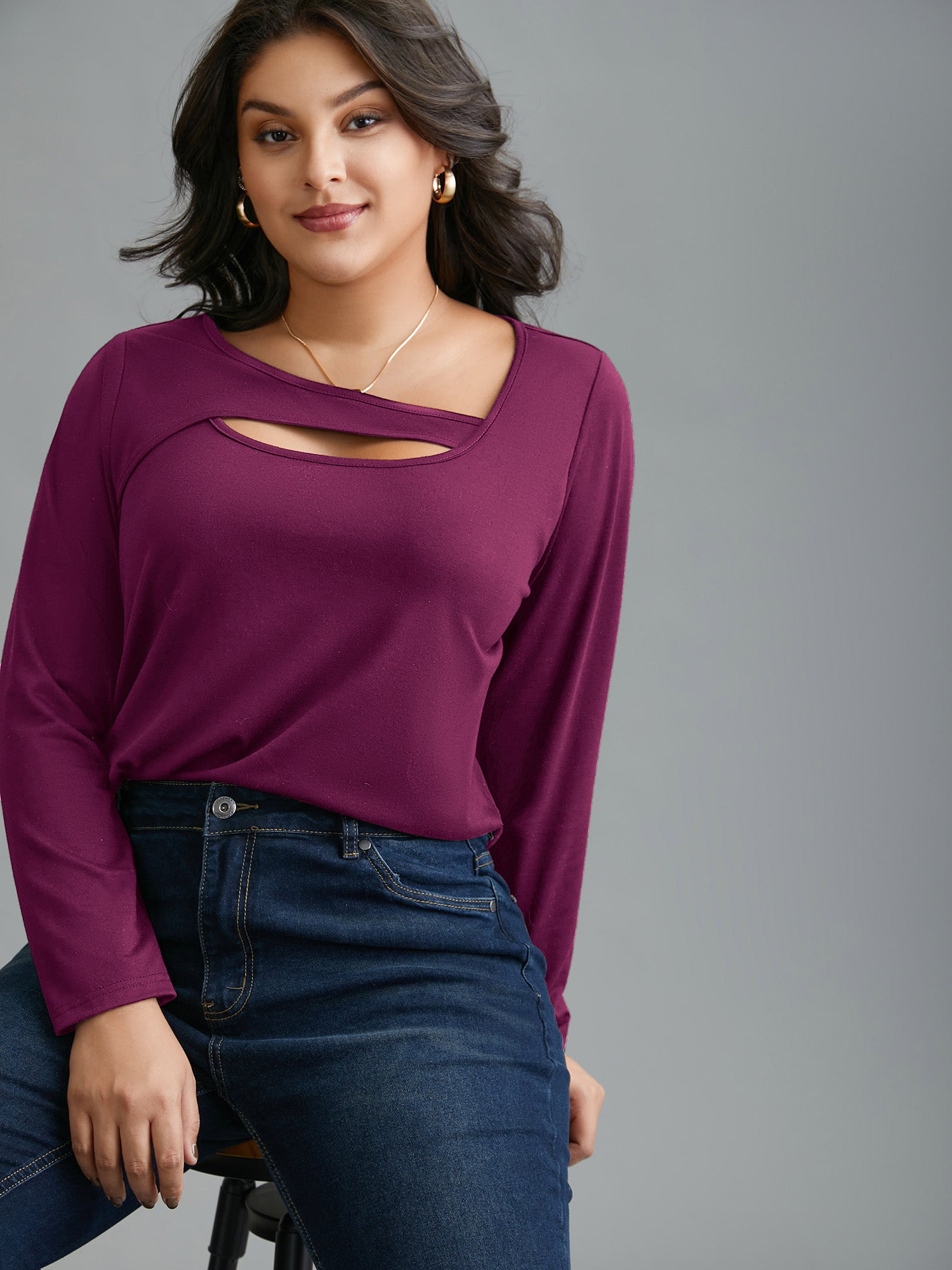 Asymmetrical Neckline Long Sleeve T-shirt