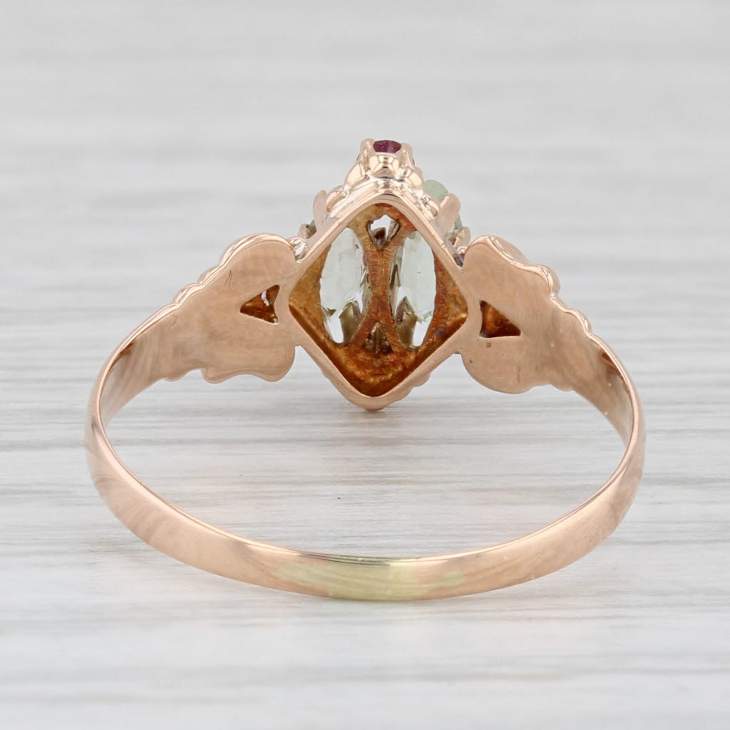 Victorian Diamond Garnet Ruby Ring 10k Rose Gold Size 7.75 Antique