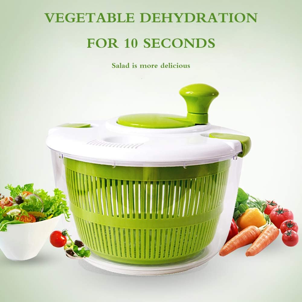 Kitchen Salad Spinner Large 5L Capacity - Manual Lettuce Spinner With Secure Lid Lock & Rotary Handle & Built-In Draining System