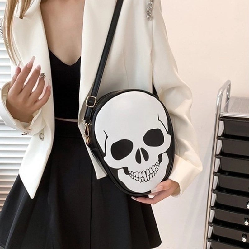 Halloween Women's Small Pu Leather Ghost Punk Round Zipper Crossbody Bag