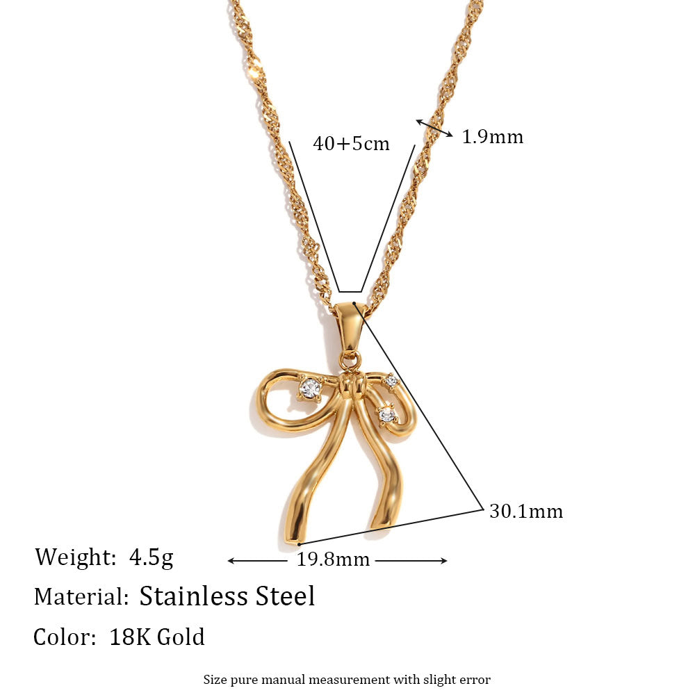 Fashion Bowknot Geometric Stainless Steel 18K Gold Plated Necklaces