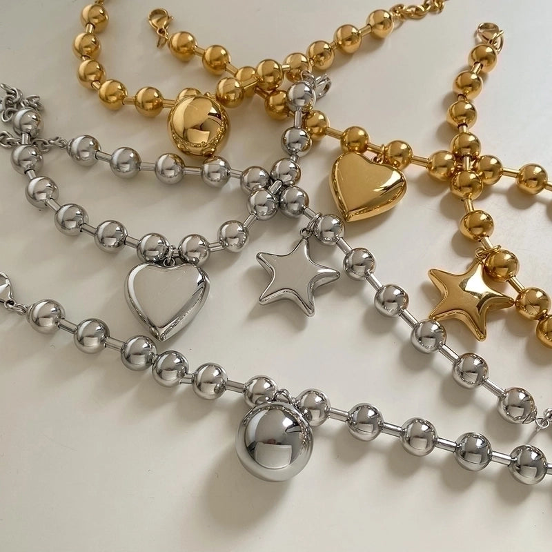 Vacation Modern Style Pentagram Round Heart Shape 304 Stainless Steel 16K Gold Plated White Gold Plated Gold Plated Plating Bracelets Necklace