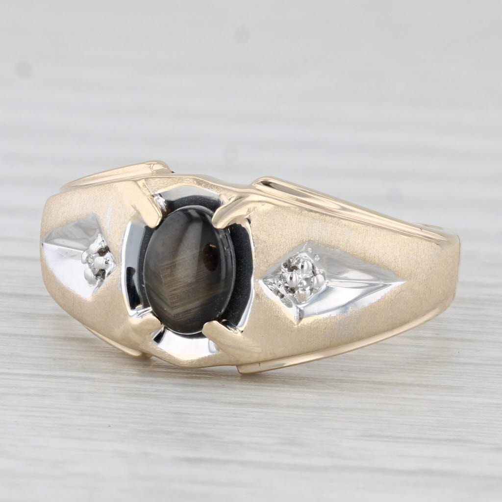 Black Star Sapphire Diamond Men's Ring 10k Yellow Gold Size 12
