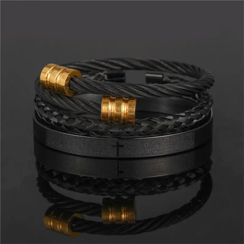 Hot Selling Jewelry Retro Personality Wild Scripture Woven Square Cross Bracelet Three Piece Suit Bracelets For Men