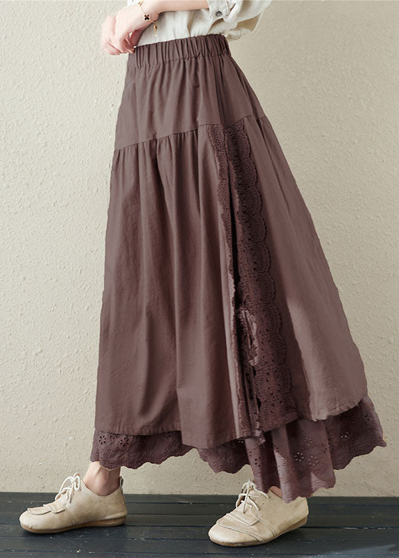 Loose Chocolate High Waist Layered Design Linen A Line Skirt Summer