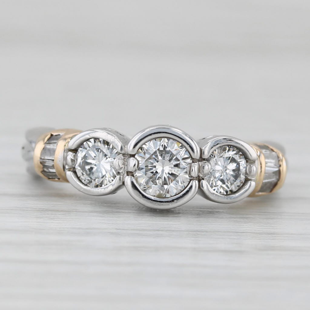 0.82ctw Diamond 3-Stone Engagement Ring 14k White Yellow Gold Size 5.5
