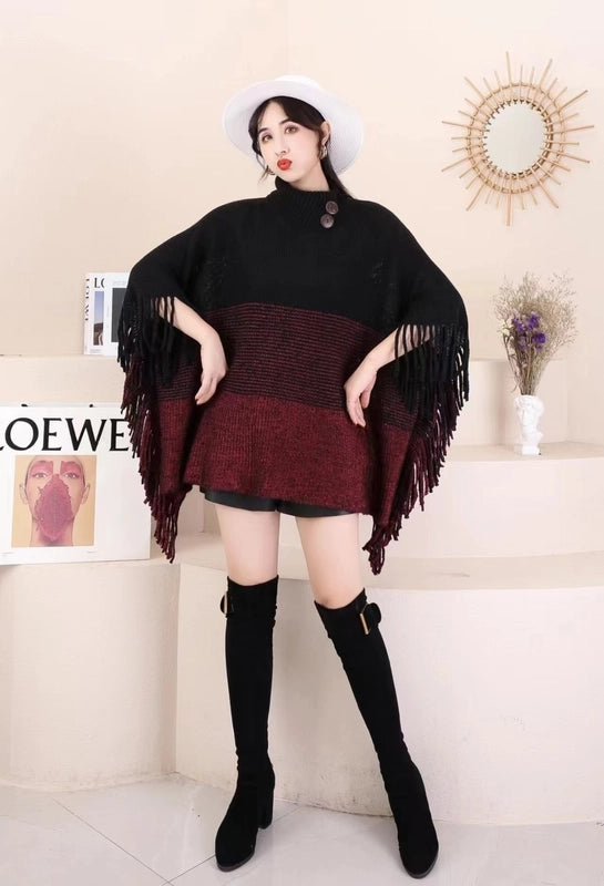 Women's Streetwear Color Block Acrylic Tassel Shawl