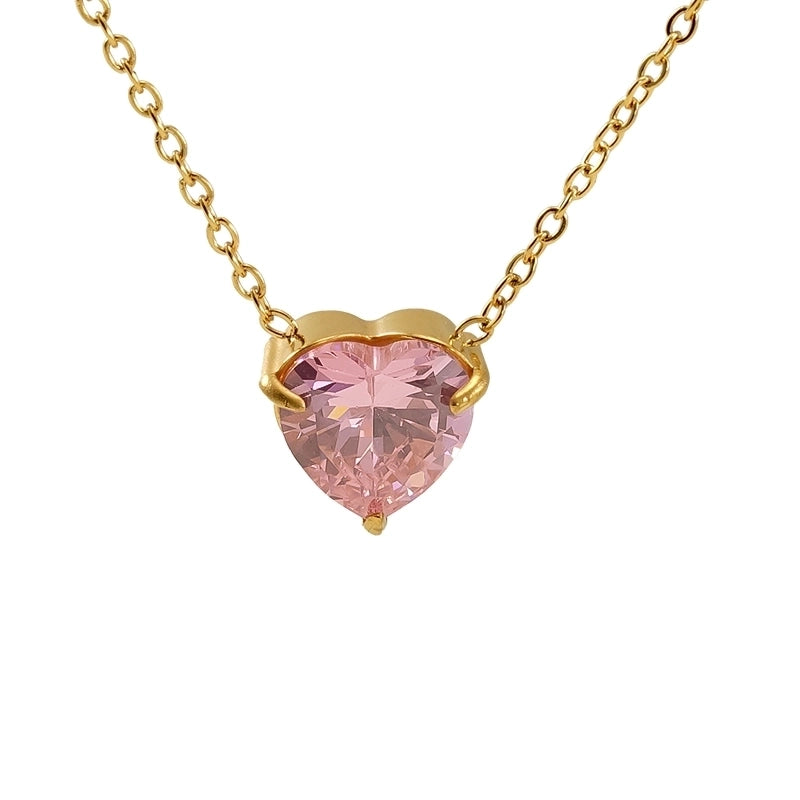 Princess Cute Heart Shape Butterfly 304 Stainless Steel Zircon 18K Gold Plated Inlay Pendant Necklace