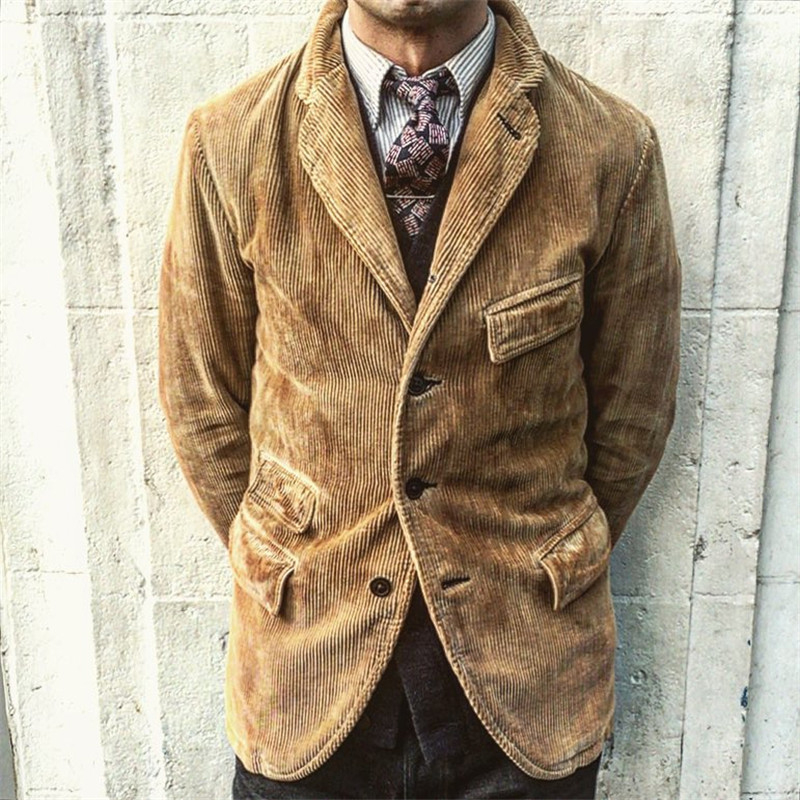 Retro Corduroy Casual Solid Color Single Breasted Jacket