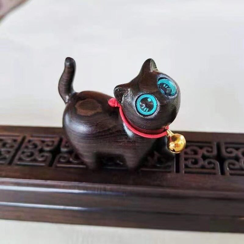 Handmade Wood Carved Cats Decoration